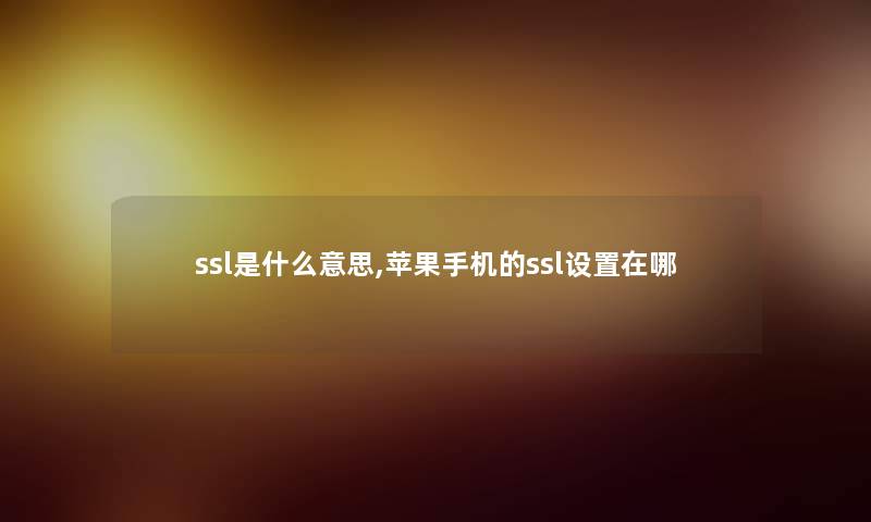 ssl是什么意思,苹果手机的ssl设置在哪