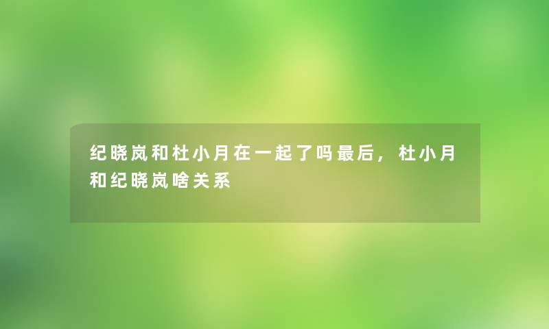 纪晓岚和杜小月在一起了吗写在文后,杜小月和纪晓岚啥关系