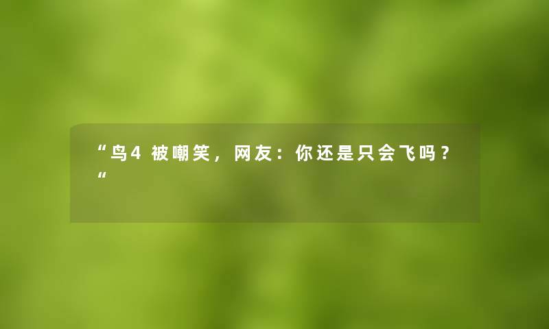 “鸟4被嘲笑，网友：你还是只会飞吗？“