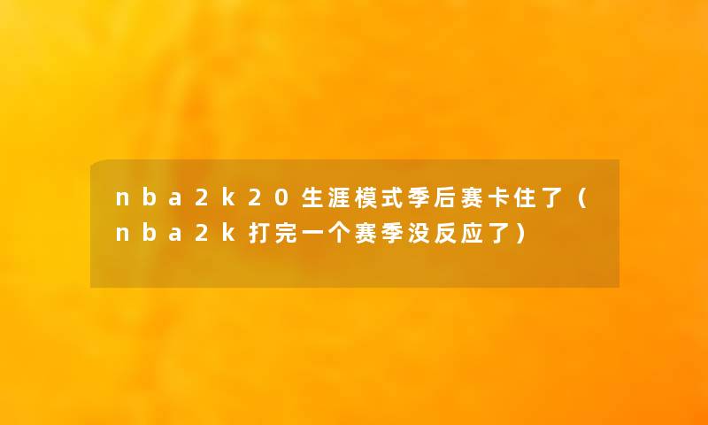 nba2k20生涯模式季后赛卡住了（nba2k打完一个赛季没反应了）