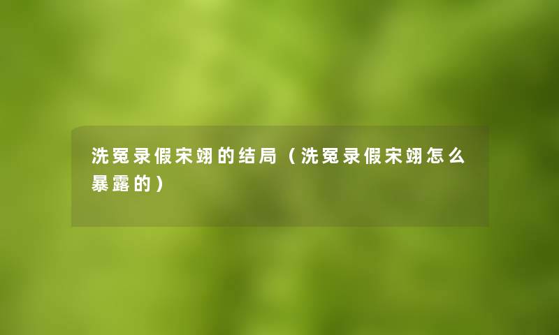 洗冤录假宋翊的结局（洗冤录假宋翊怎么暴露的）