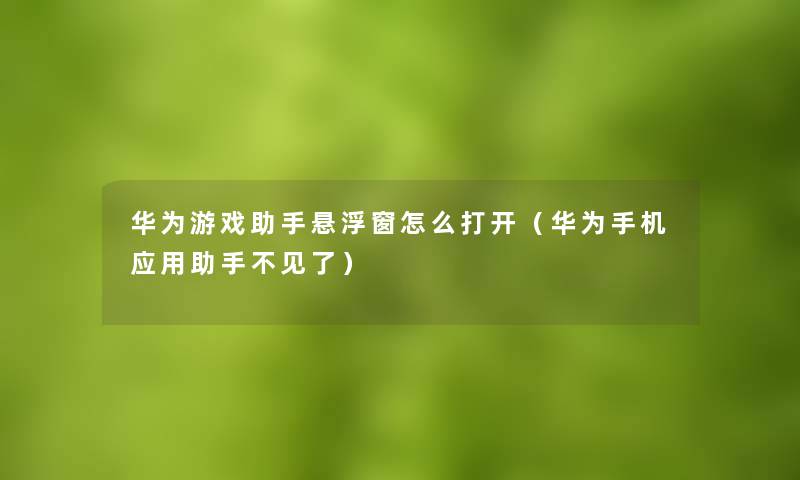 华为游戏助手悬浮窗怎么打开（华为手机应用助手不见了）