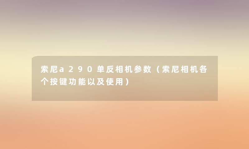 索尼a290单反相机参数（索尼相机各个按键功能以及使用）