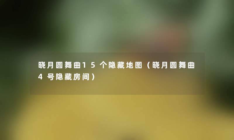 晓月圆舞曲15个隐藏地图（晓月圆舞曲4号隐藏房间）