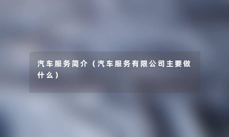 汽车服务简介（汽车服务有限公司主要做什么）