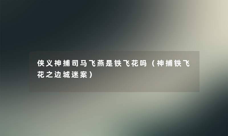 侠义神捕司马飞燕是铁飞花吗（神捕铁飞花之边城迷案）