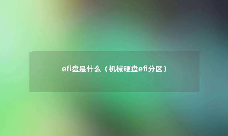 efi盘是什么（机械硬盘efi分区）