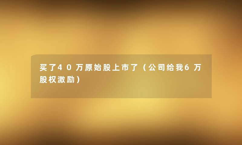 买了40万原始股上市了（公司给我6万股权激励）