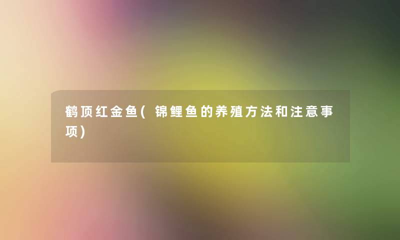 鹤顶红金鱼(锦鲤鱼的养殖方法和注意事项)