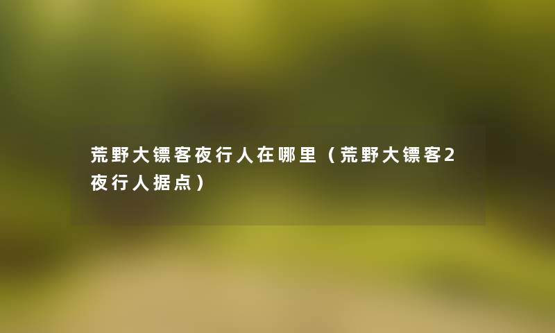 荒野大镖客夜行人在哪里（荒野大镖客2夜行人据点）