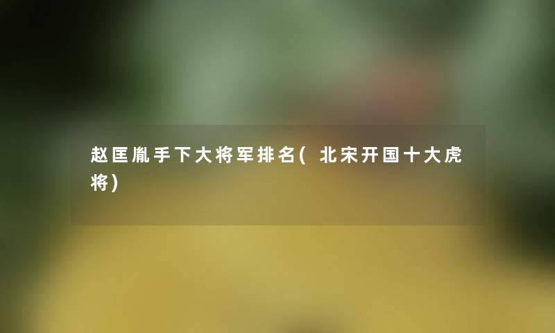 赵匡胤手下大将军推荐(北宋开国一些虎将)